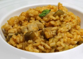 Arroz con pollo y berenjena